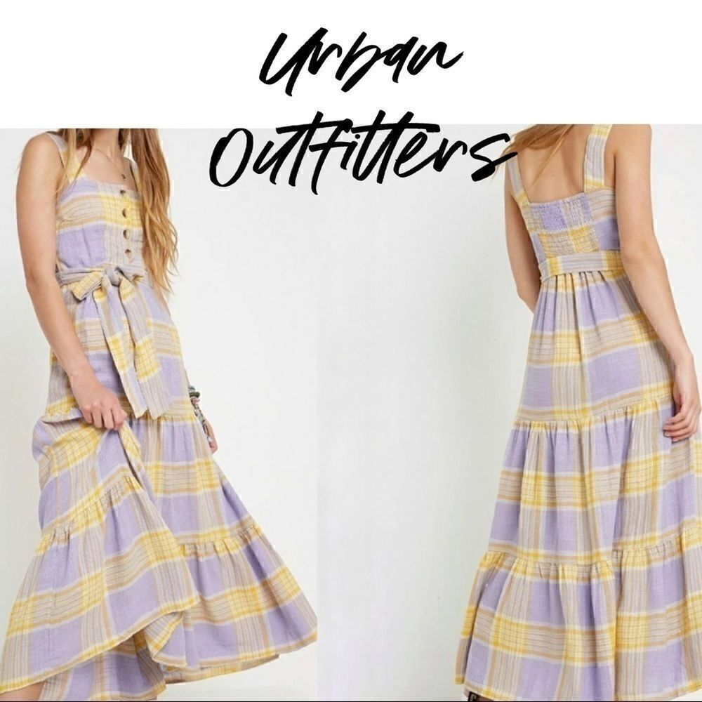 URBAN OUTFITTERS PLAID PURPLE & YELLOW MAXI DRESS